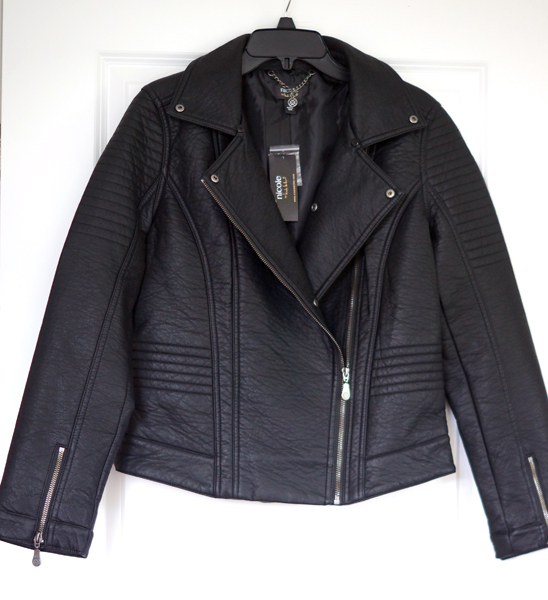Nicole Miller Faux Leather Biker Jacket, Removable Faux Fur, MSRP $120, NWT, XS