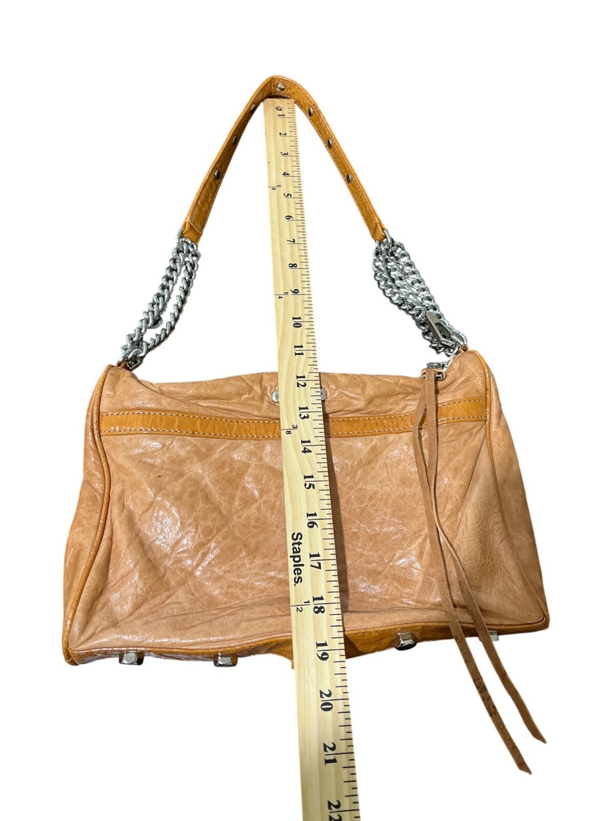 Rebecca Minkoff MAC Shoulder Bag Soft Leather with Silver Chain Strap Tan 11×7