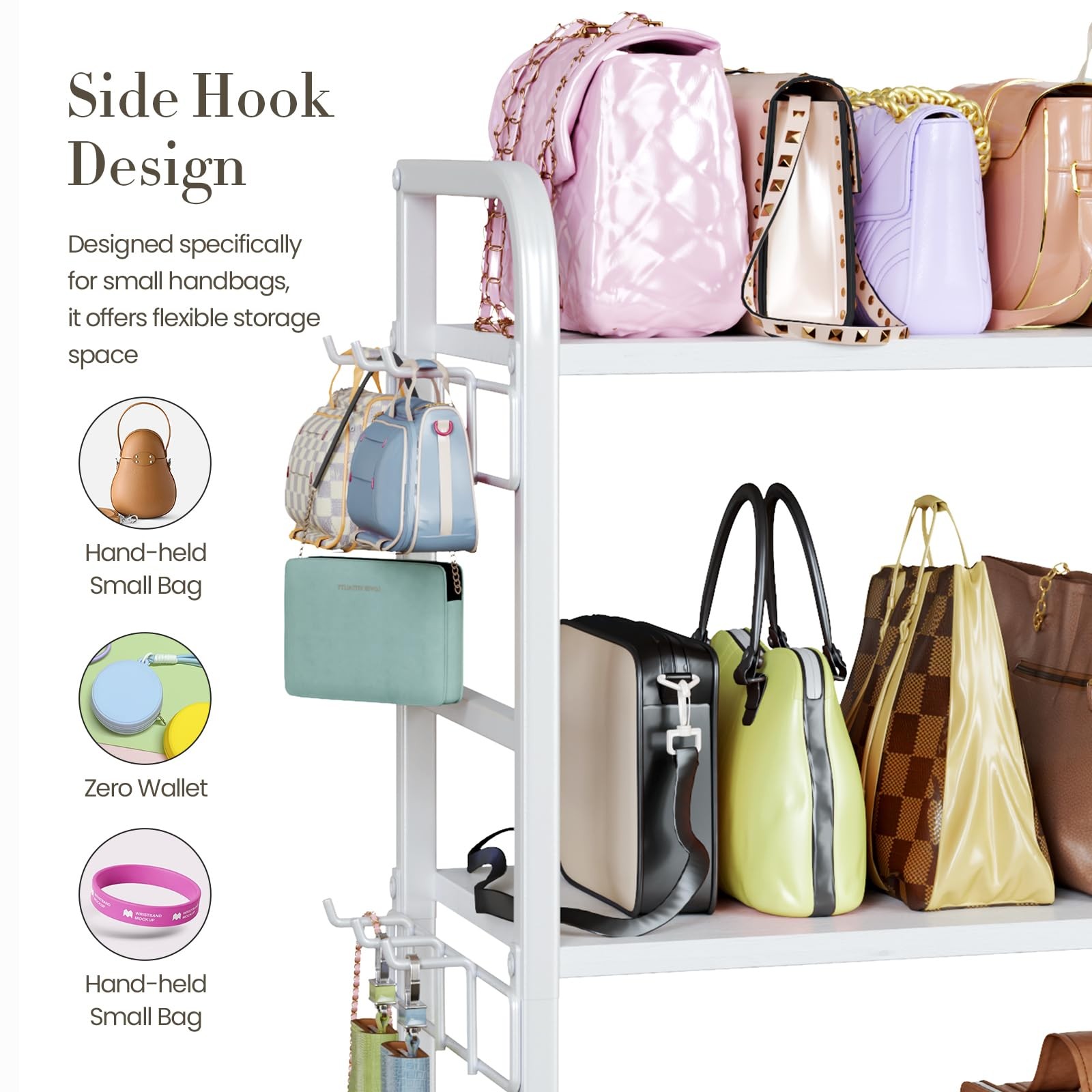 Purse Organizer for Closet, with Bottom Drawer, Extra Large Capacity 3 Tier H…
