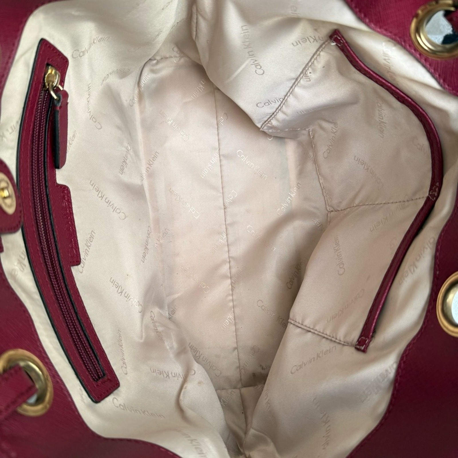 Calvin Klein Saffiano Leather Tote Bag – Burgundy