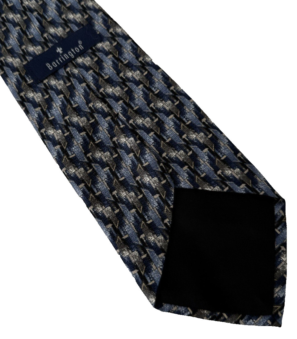 Barrinton Navy Gray Black Abstract Woven Pattern 100% Silk Classic Neck Tie Neck