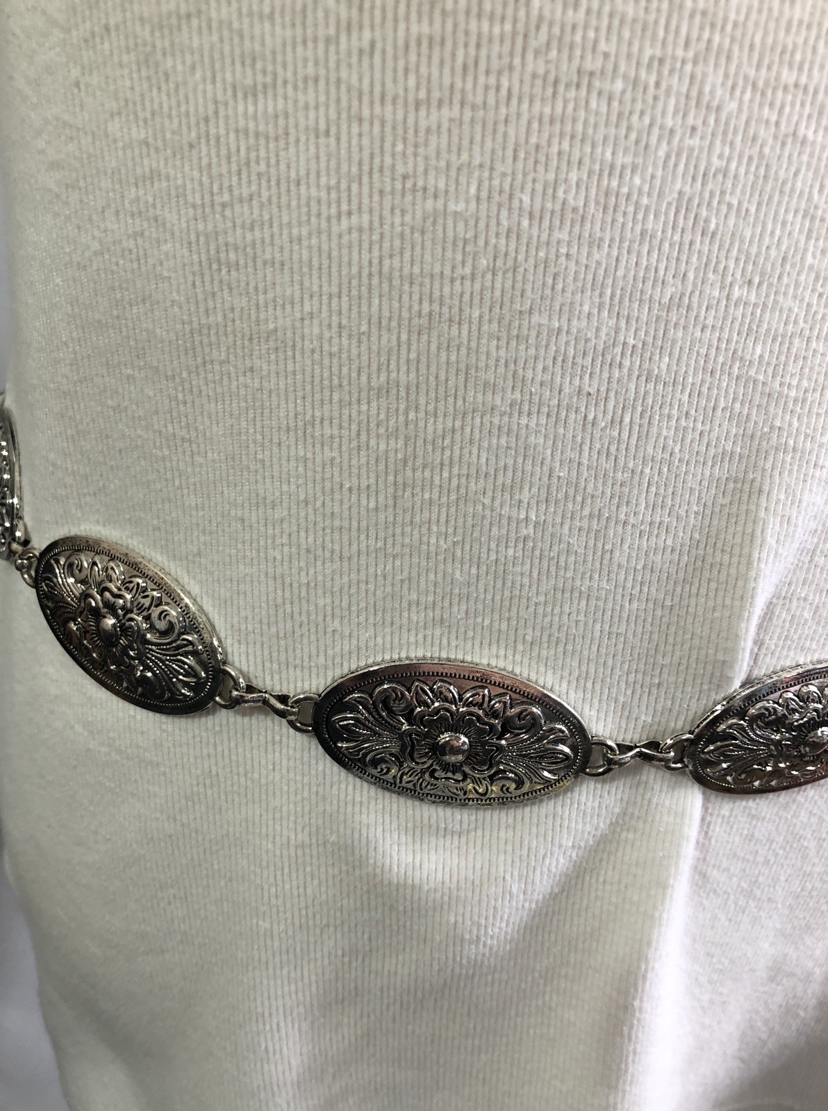 Concho Belt Chain Link Metal Silver Tone Adjustable – 27 inches to 40 inches