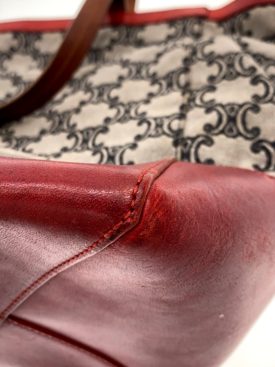 CELINE C Macadam Tote Bag Gray Burgundy Canvas Leather Italy Vintage S0006