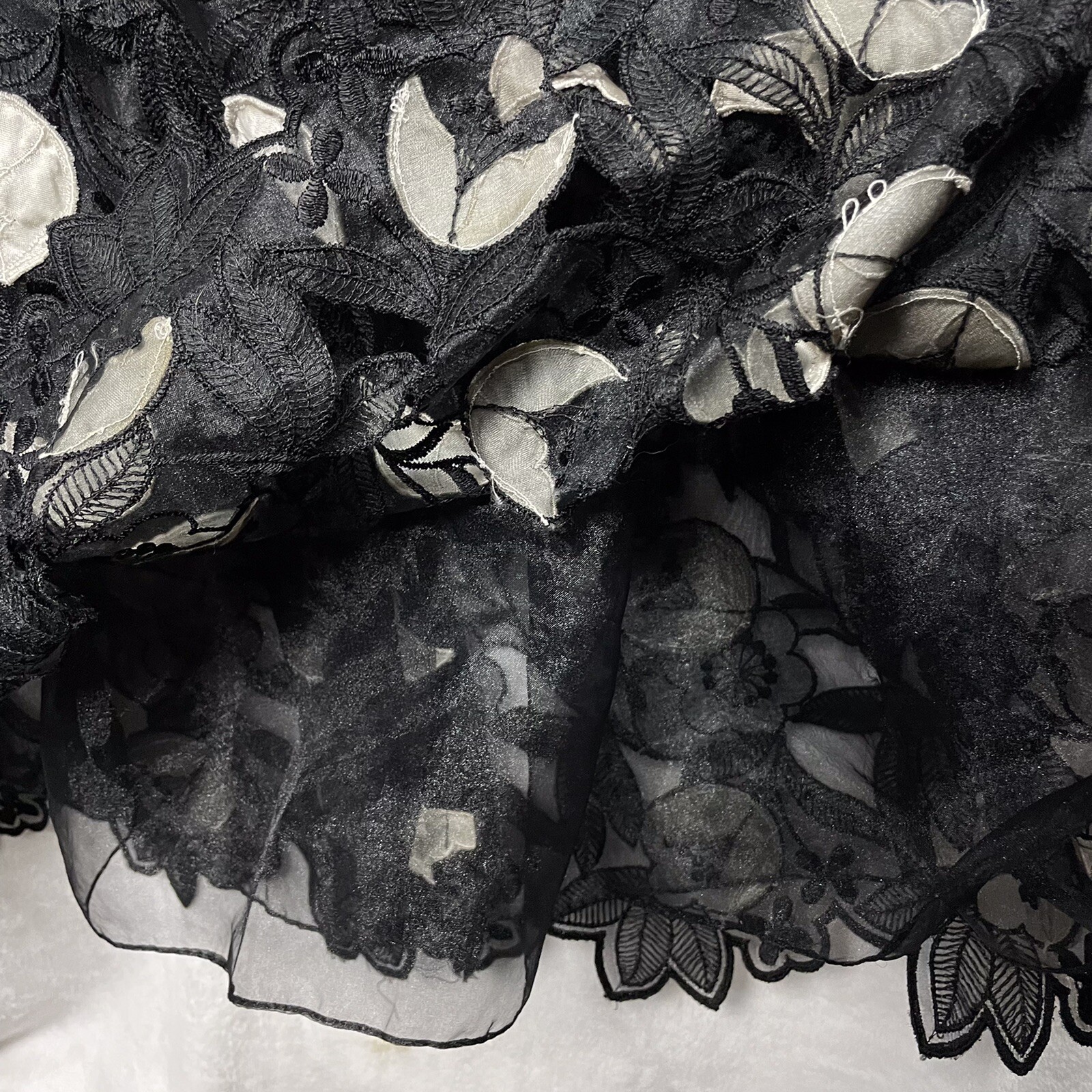 VTG Richilene New York Appliqué Dress Black White Floral Lace 14 L Union 80s USA