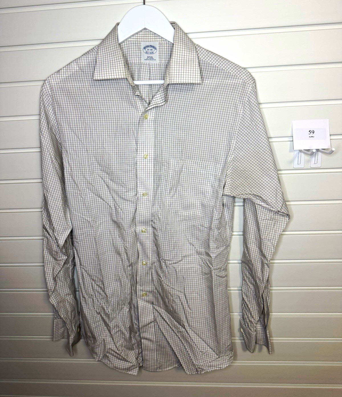 Brooks Brothers 1818 Men’s 15-34 Slim White/Black Check Woven Button Shirt