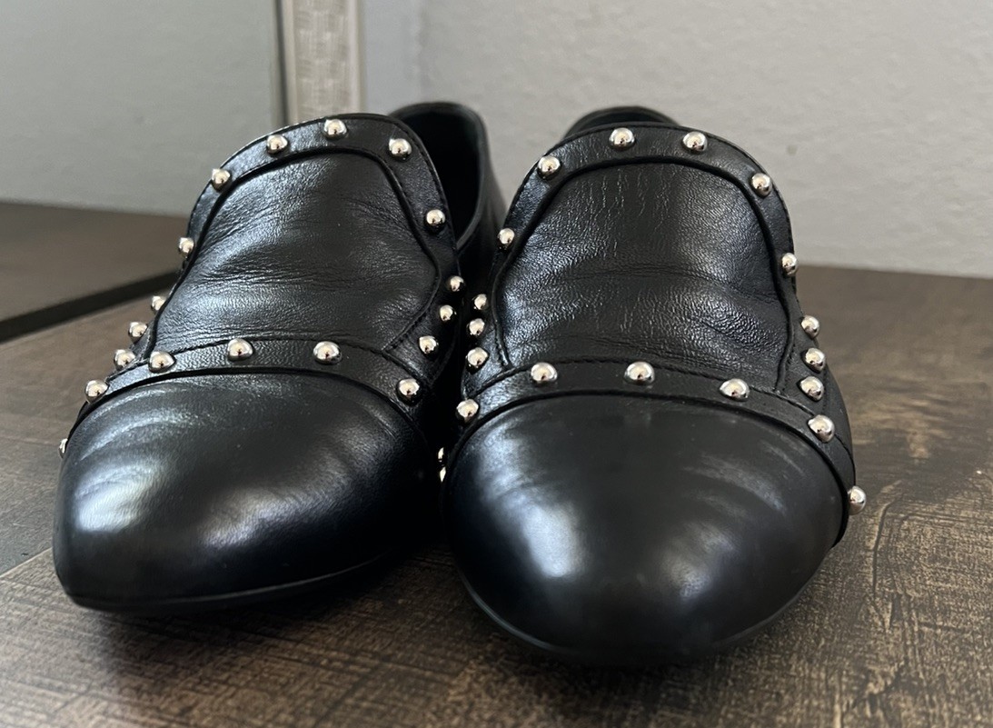 AGL Shoes Womens Black Leather Loafers Pointed Toe Slip On Casual Italy US 8
