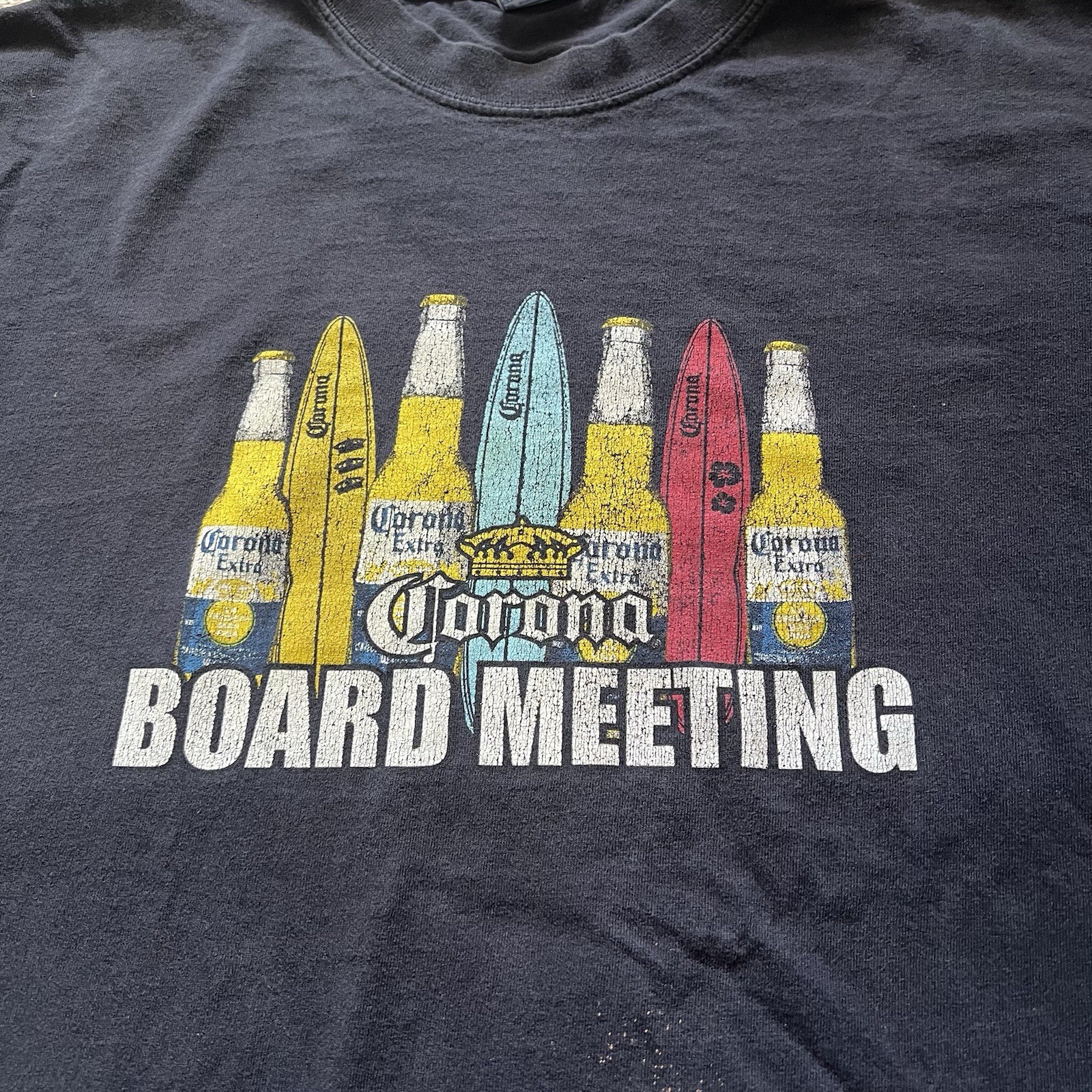 Corona Vintage Y2K Beer “Board Meeting” Faded Baggy Funny Humor XL Black Shirt