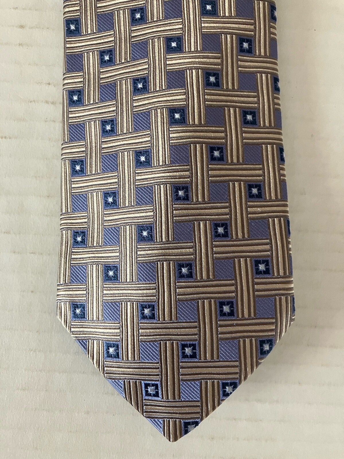 Corporate Image Tom James Men’s Necktie Tie Silk Gold Blue Basket Weave Made USA