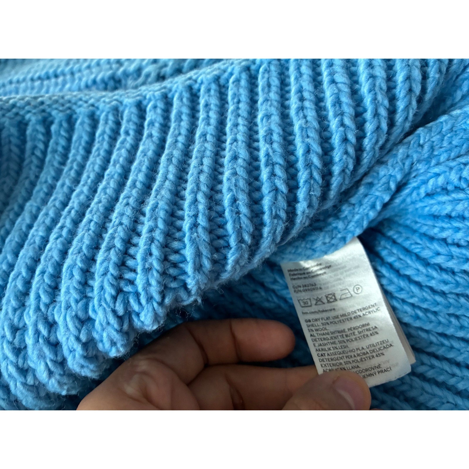 H&M Blue Chunky Ribbed Knit Mock Neck Wool Blend Sweater Size M
