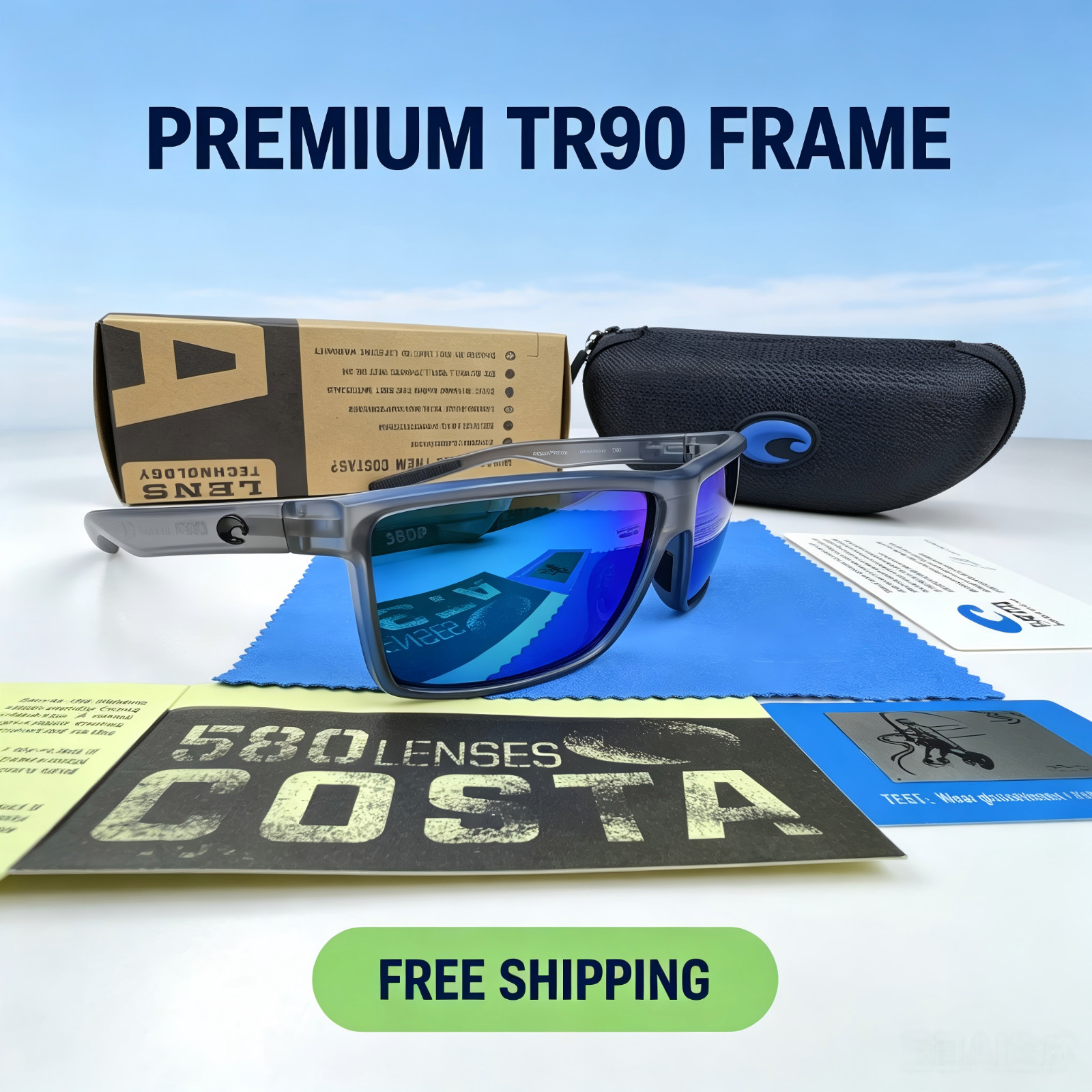 COSTA Rinconcito Smoke-Gray frame/ Blue polarized Sunglasses 580P High-end TR90