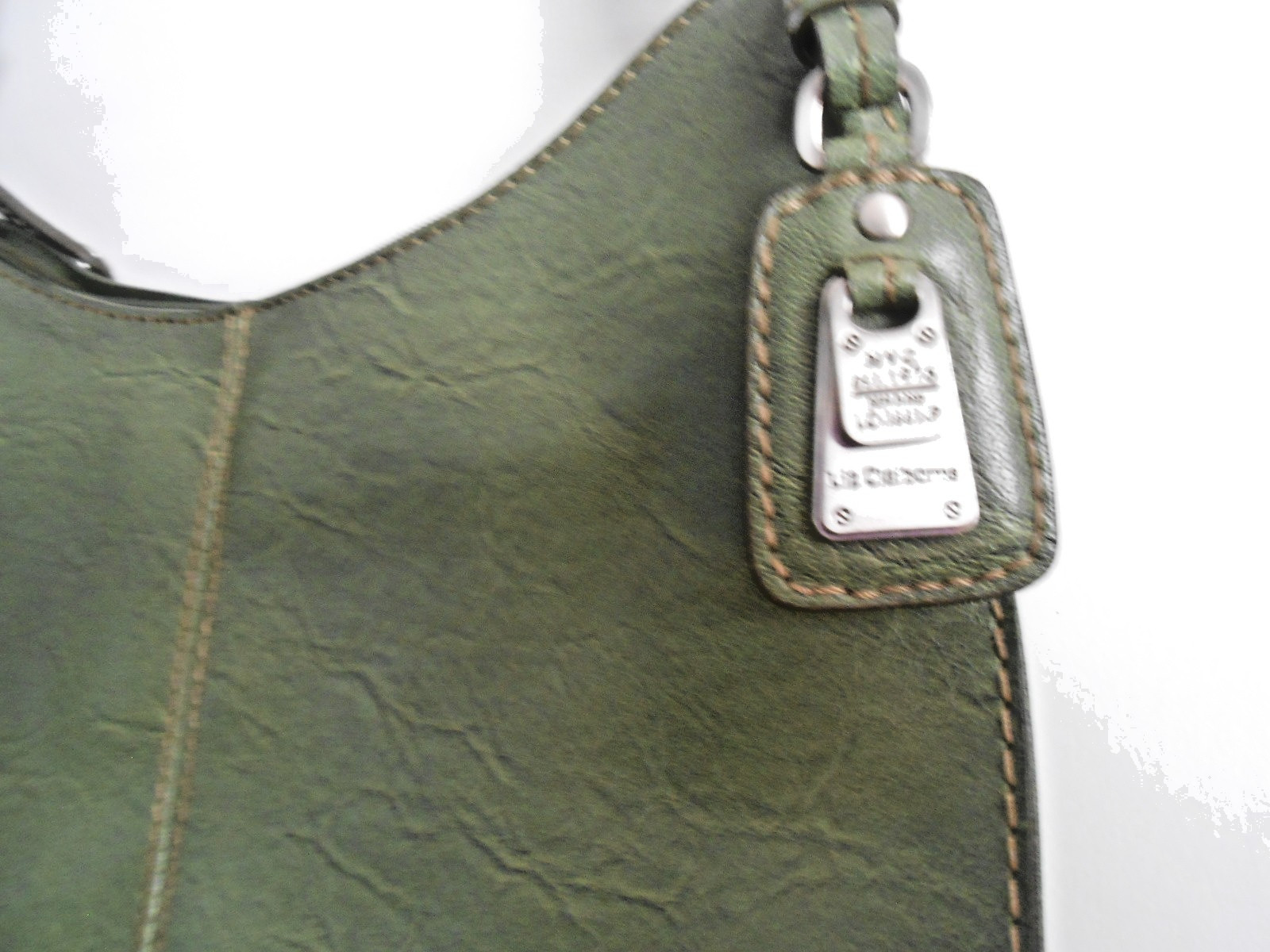 Vintage Liz Claiborne Pebble Leather Purse Handbag Green Measures 11 X 8 Inches.