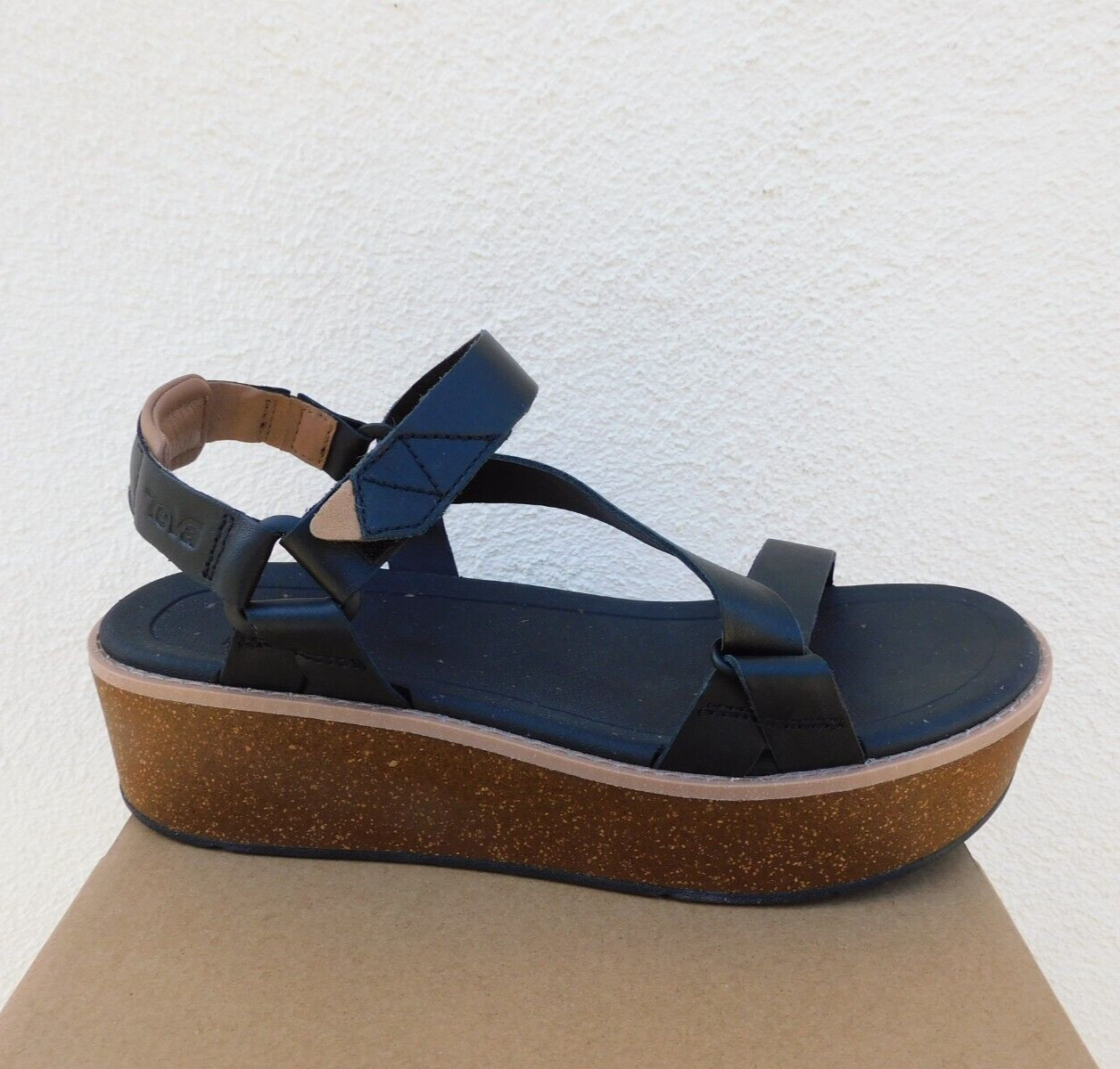 TEVA MADERA BLACK LEATHER PLATFORM WEDGE SANDALS, WOMEN US 10/ EUR 41 ~NEW