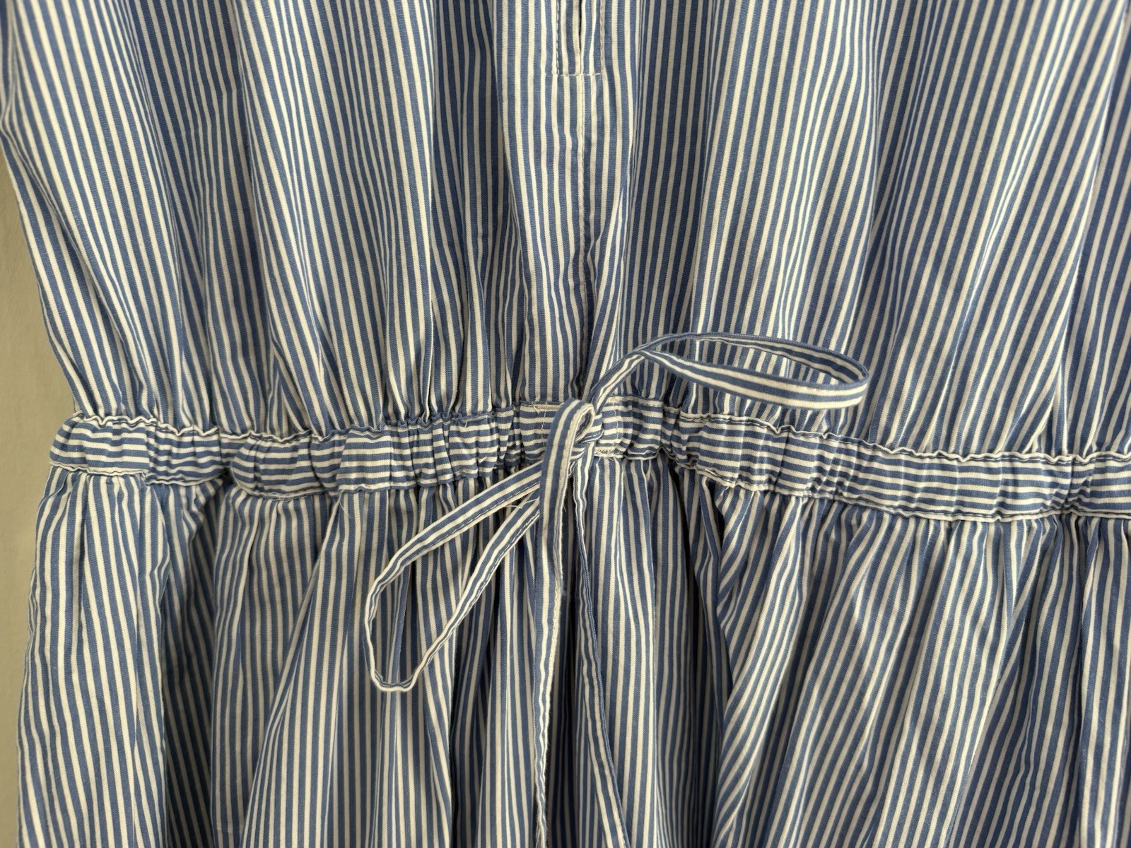Free Assembly Blue/White Striped Zip Midi Dress Drawstring Pockets M NWOT