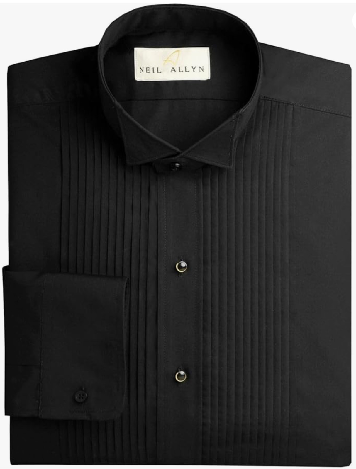 Neil Allyn Regular Fit Wing Collar Black Tux Shirt w/ 1/4″ Pleat and Barrel Cuff