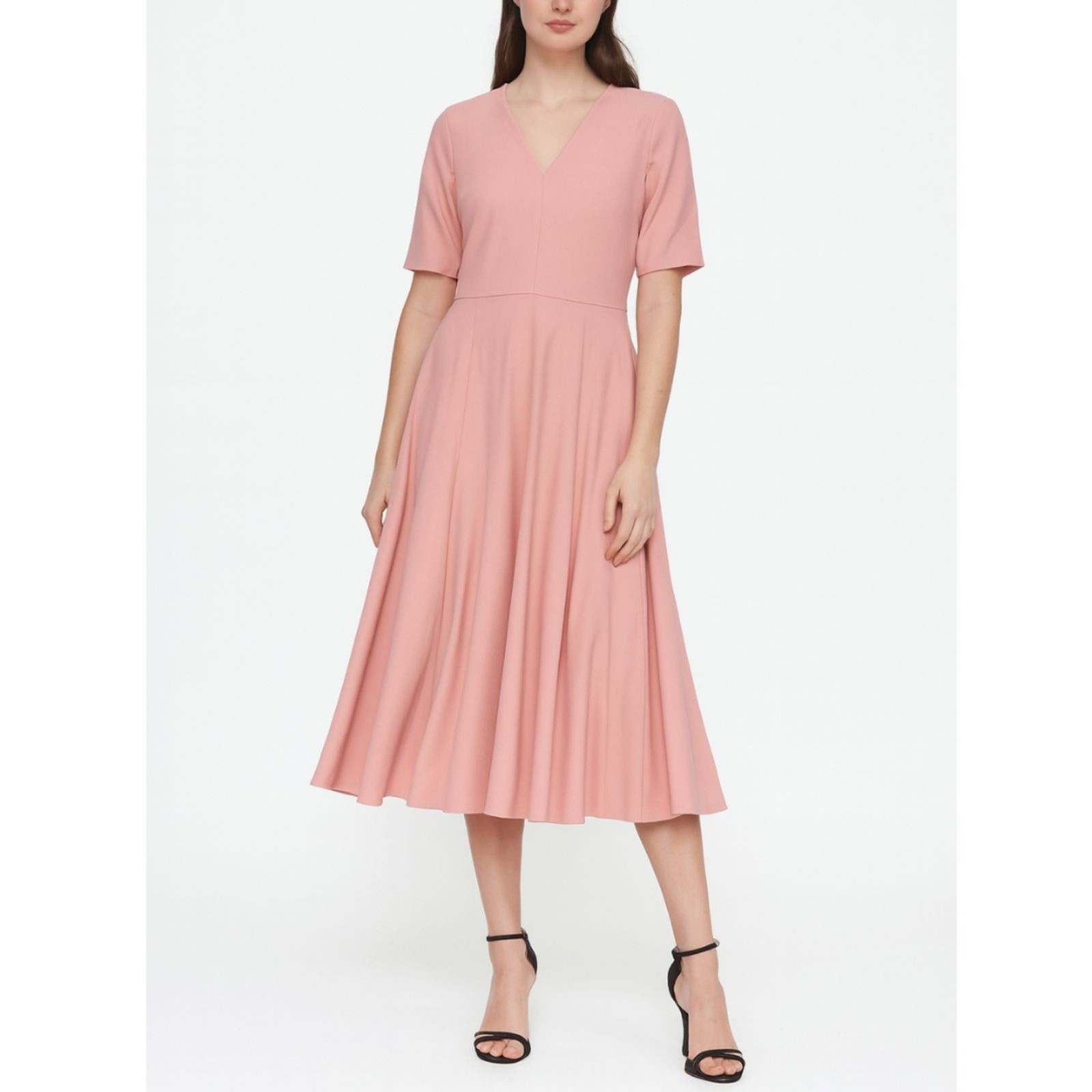 Gal Meets Glam Edith Midi Dress Pink Fit & Flare Short Sleeve Size 10