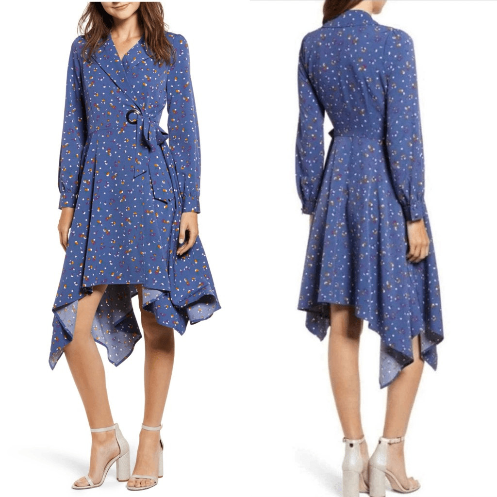 Chriselle Lim Collection Wren Floral Print Trench Dress Dusty Blue Floral $110 M