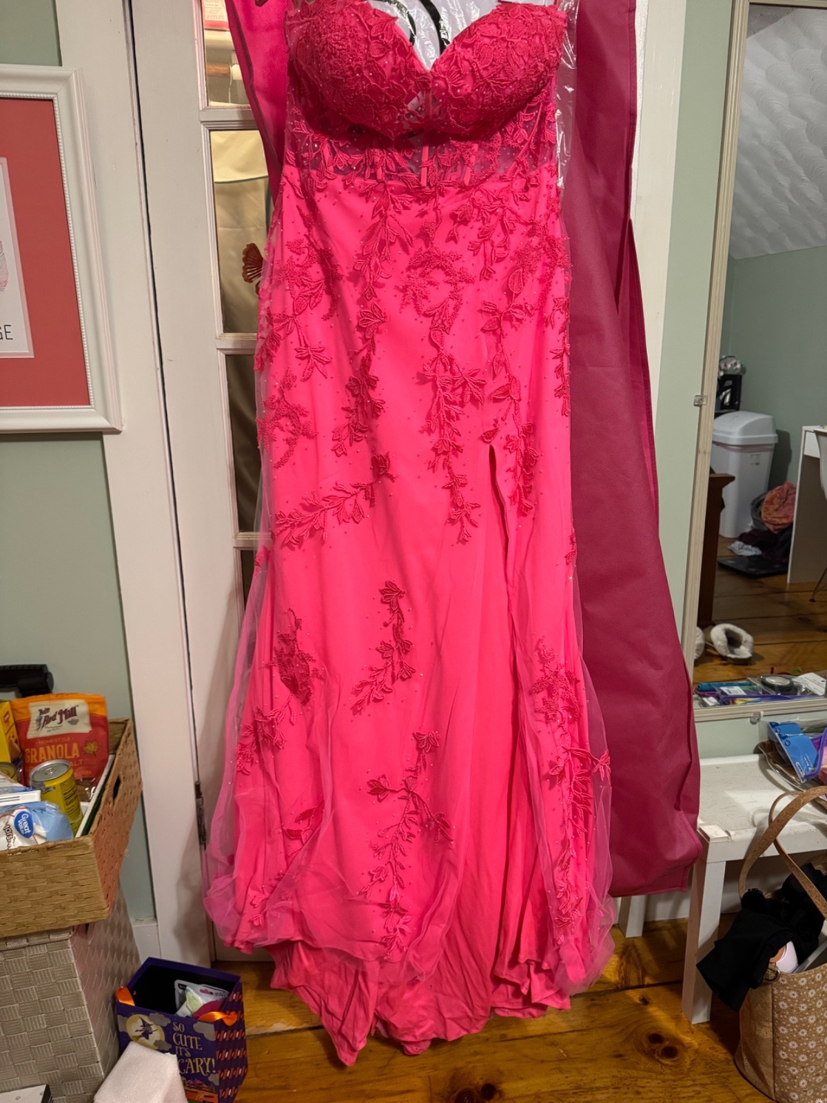 Strapless hot pink prom dress size 14