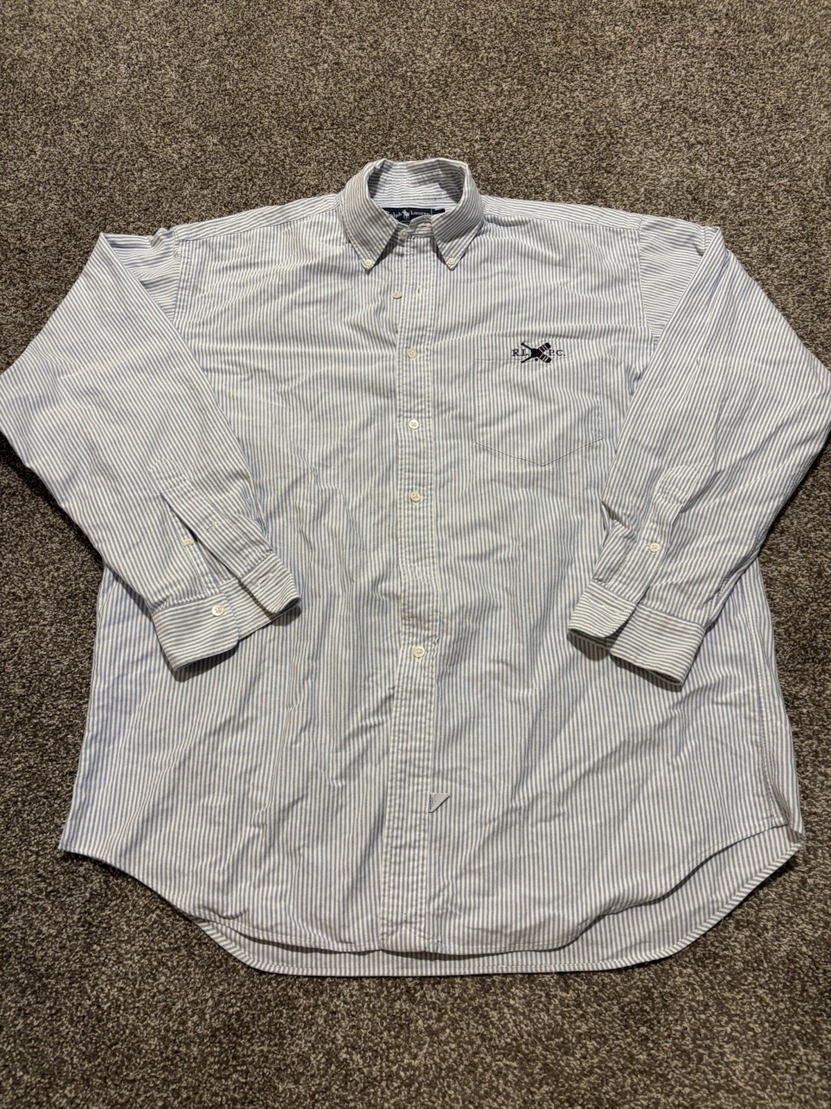 Vtg 90s Polo Ralph Lauren Embroidered RLPC Striped Button Up Shirt Large