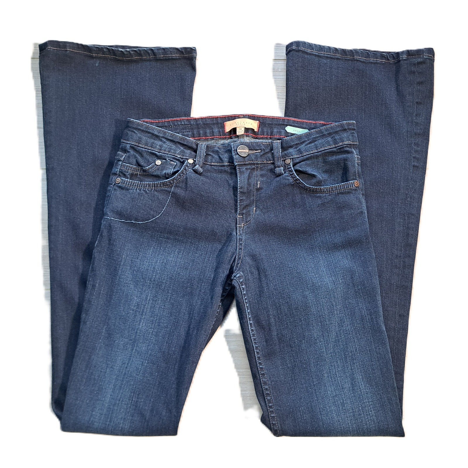 Sanctuary Denim Envy Flare Leg Jeans Dark Wash Indigo Blue Stretch Size 28