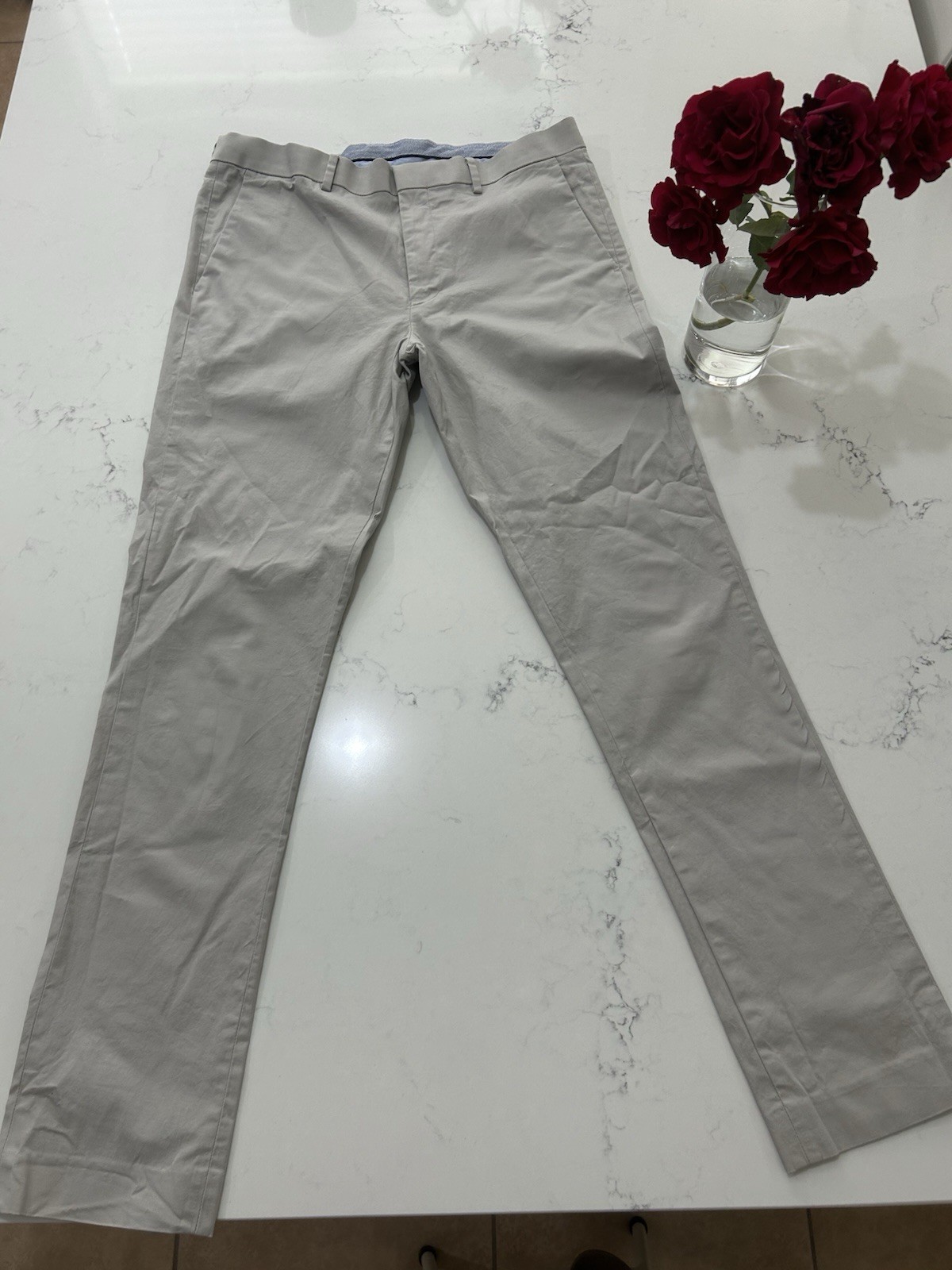 Murano Men Chino Pants 35×34 Beige Gray Flat Front Stretch Casual Trousers Khaki