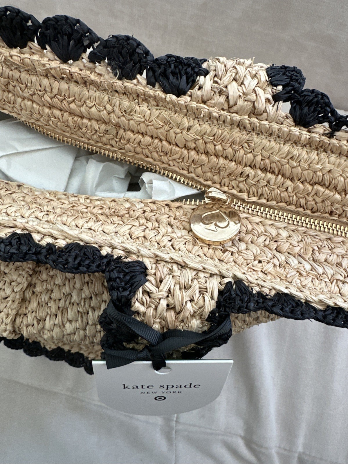 Kate Spade New York x Target Raffia Bow Tote Bag Natural New With Tags In Hand
