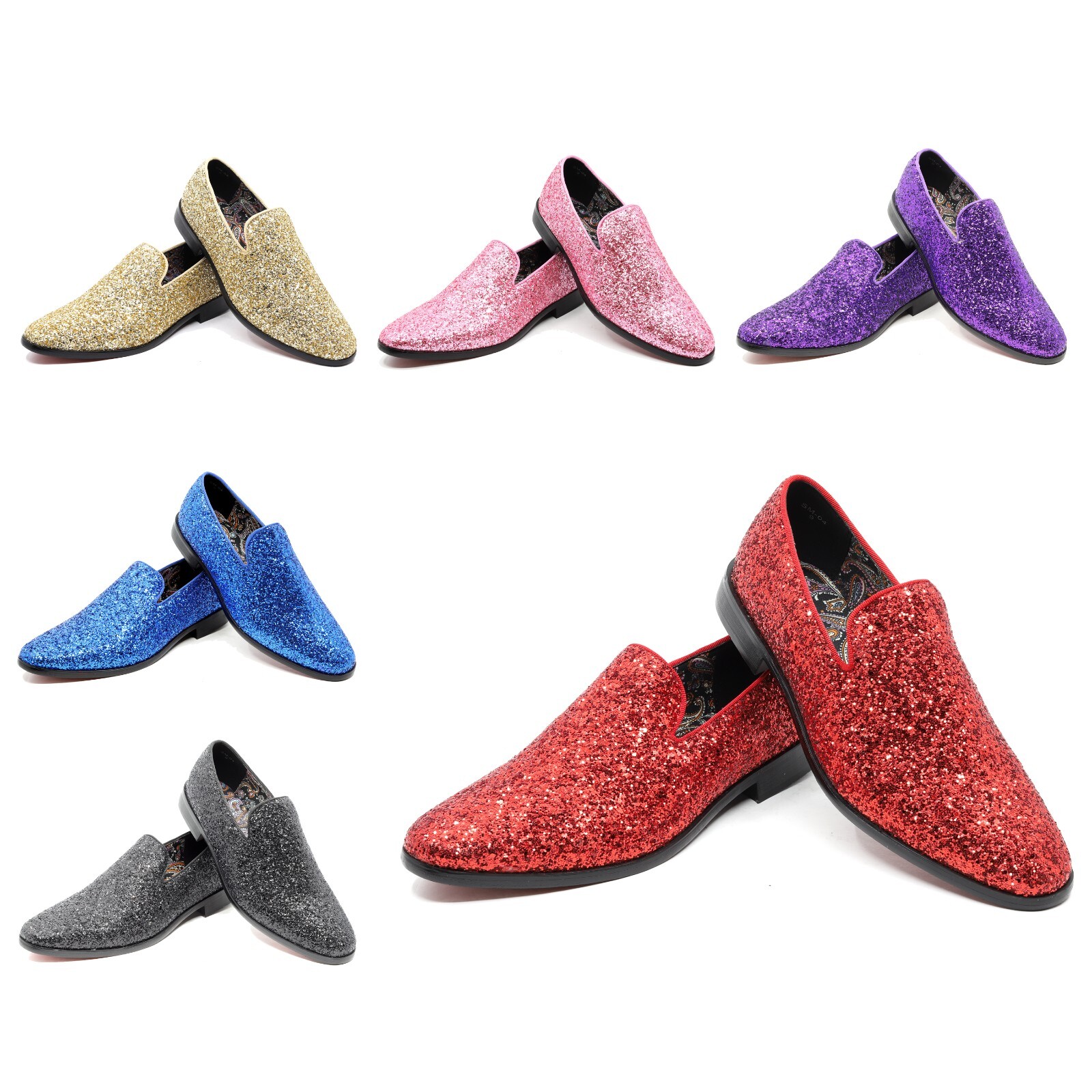 Men’s Smoking Sparkly Glitter Dress Tuxedo Loafers Slip On Homecoming Prom Shoes