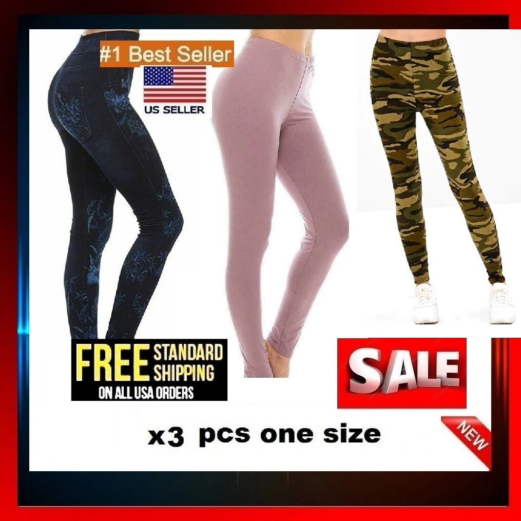 Classic Denim Jean Look Womens High Waisted Soft Leggings-one size Fits M/L
