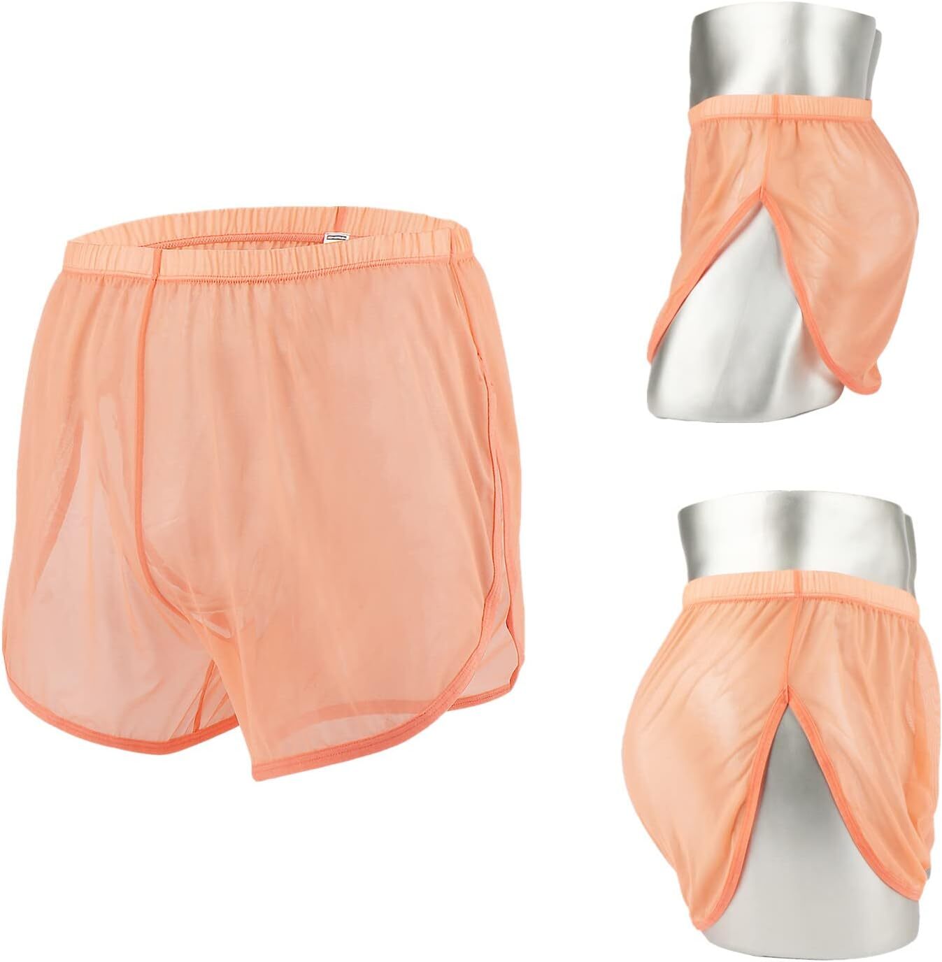 Men’s Boxer Shorts Loose Split Side Mesh See-Through Breathable Underwear Boxers