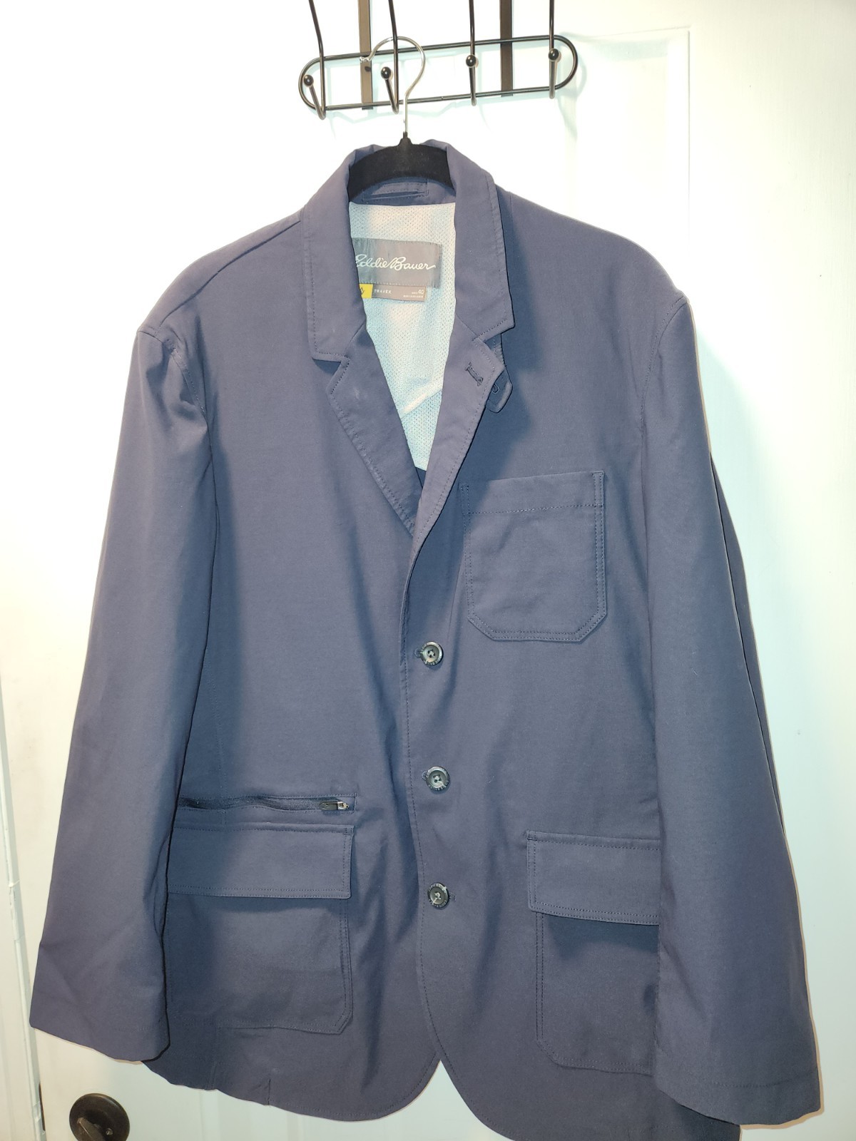 Eddie Bauer Travex Blazer Jacket Mens 40 Blue Lightweight Travel Pockets