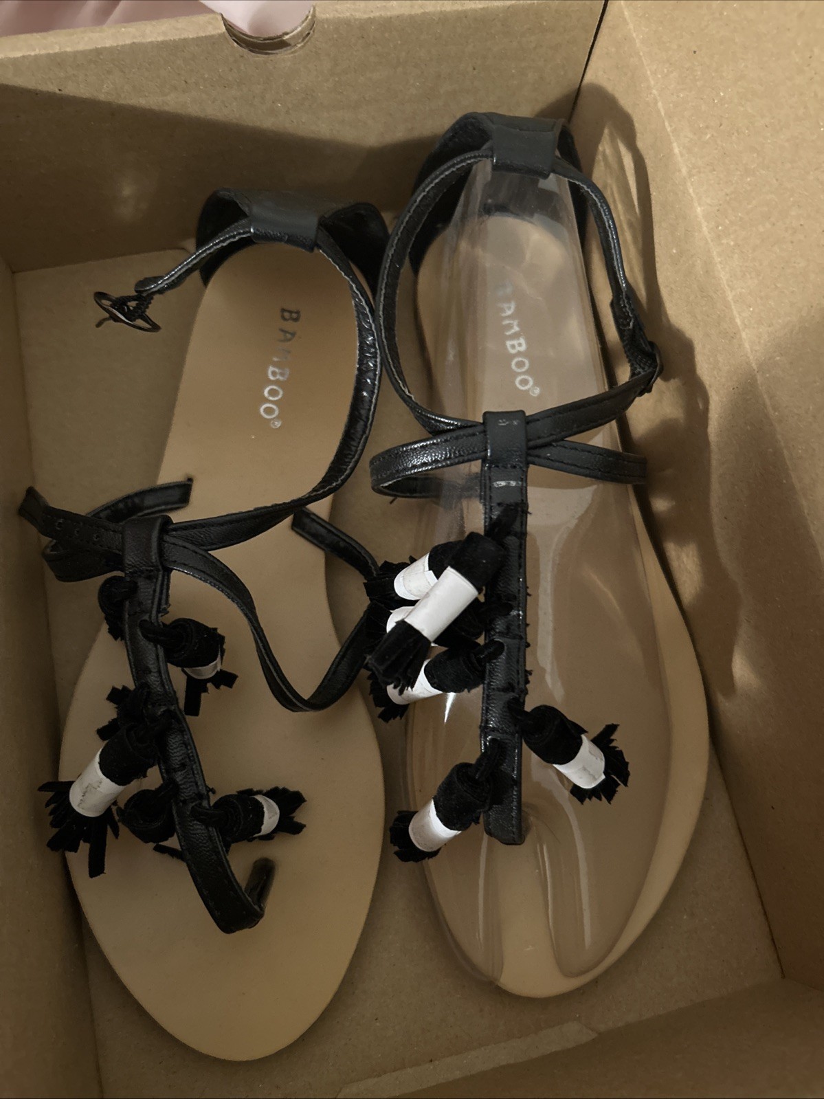 Women’s Sheikh Black Mule Tassel Flat Sandal New Size 8.5 Bamboo
