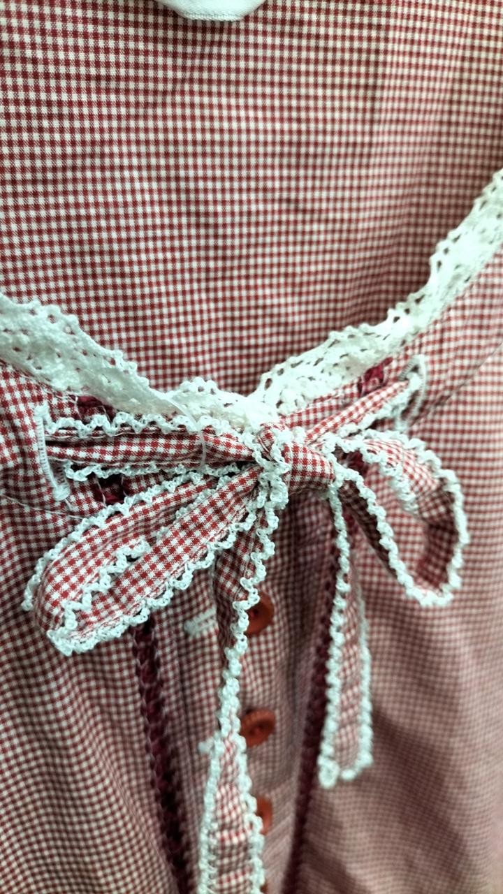 Pink House Red/White Gingham Check S/S Blouse, Women’s Top, Cute