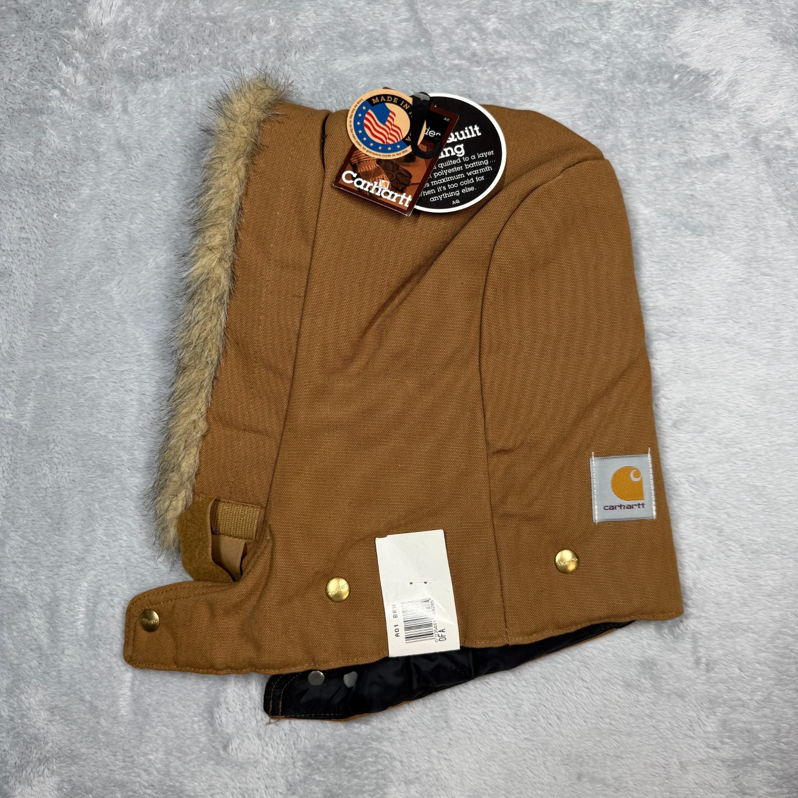 Vintage Carhartt Hood Mens A01 BRN Brown Arctic Quilt Lined Fur Snap On USA