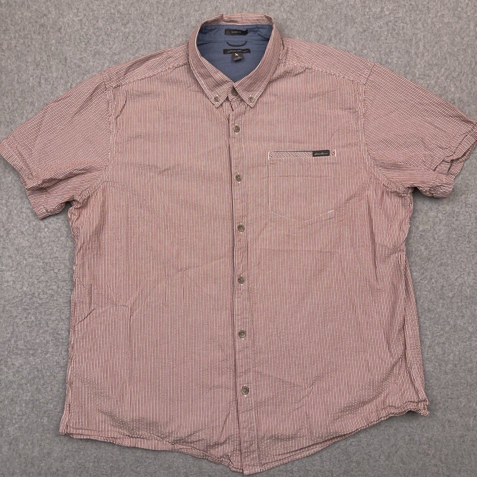 Eddie Bauer Seersucker Button Shirt Men’s XL Classic Fit Pinstripe 100% Cotton