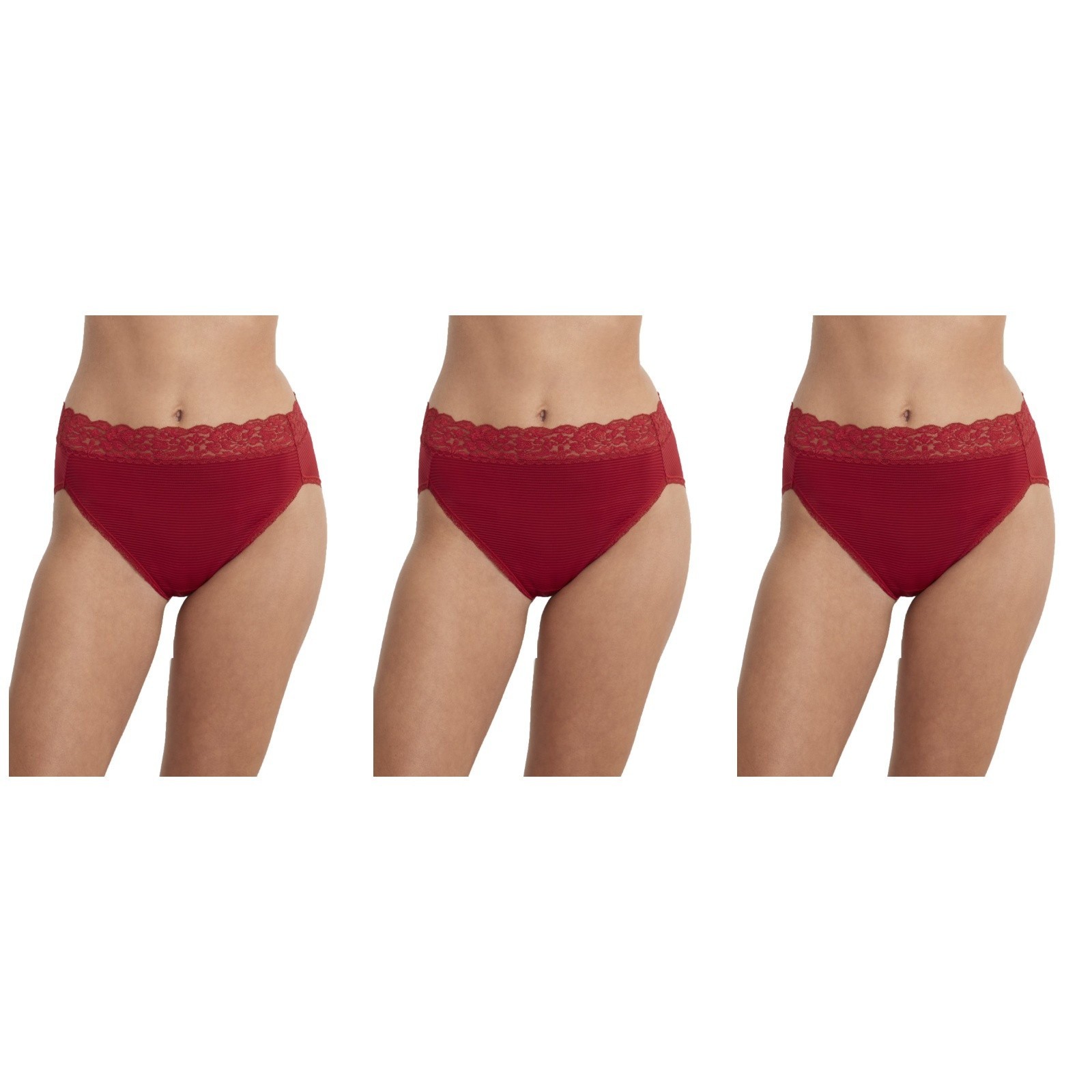 3 Pack Vanity Fair 13280 Flattering Lace Hi-Cut Panty Red White Mint Quartz 6~ 9