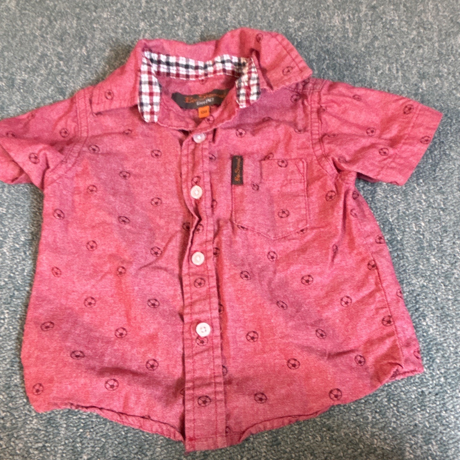 Ben Sherman Boys 12M Red Short Sleeve Button-Down Shirt Cotton Geometric