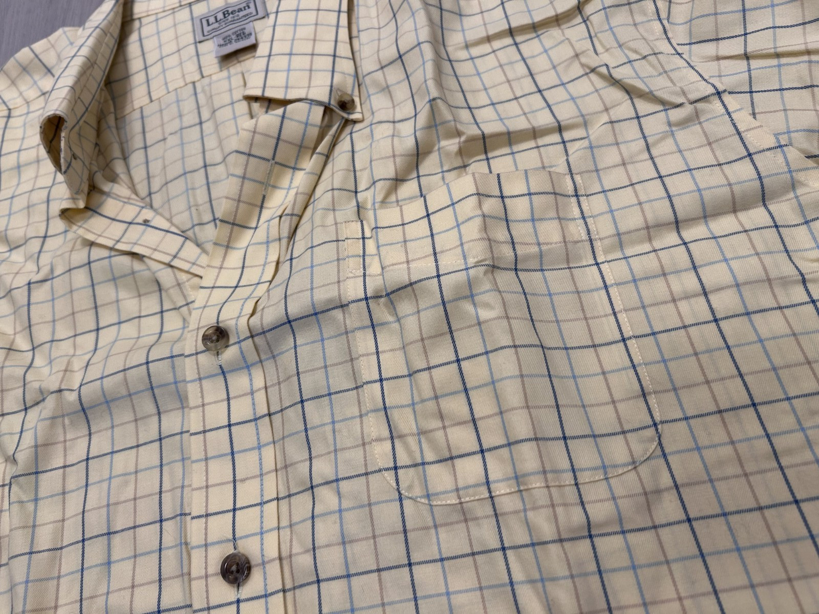 L.L. Bean Button Down Shirt XXL Regular Fit Pocket Yellow Plaid Cotton Casual