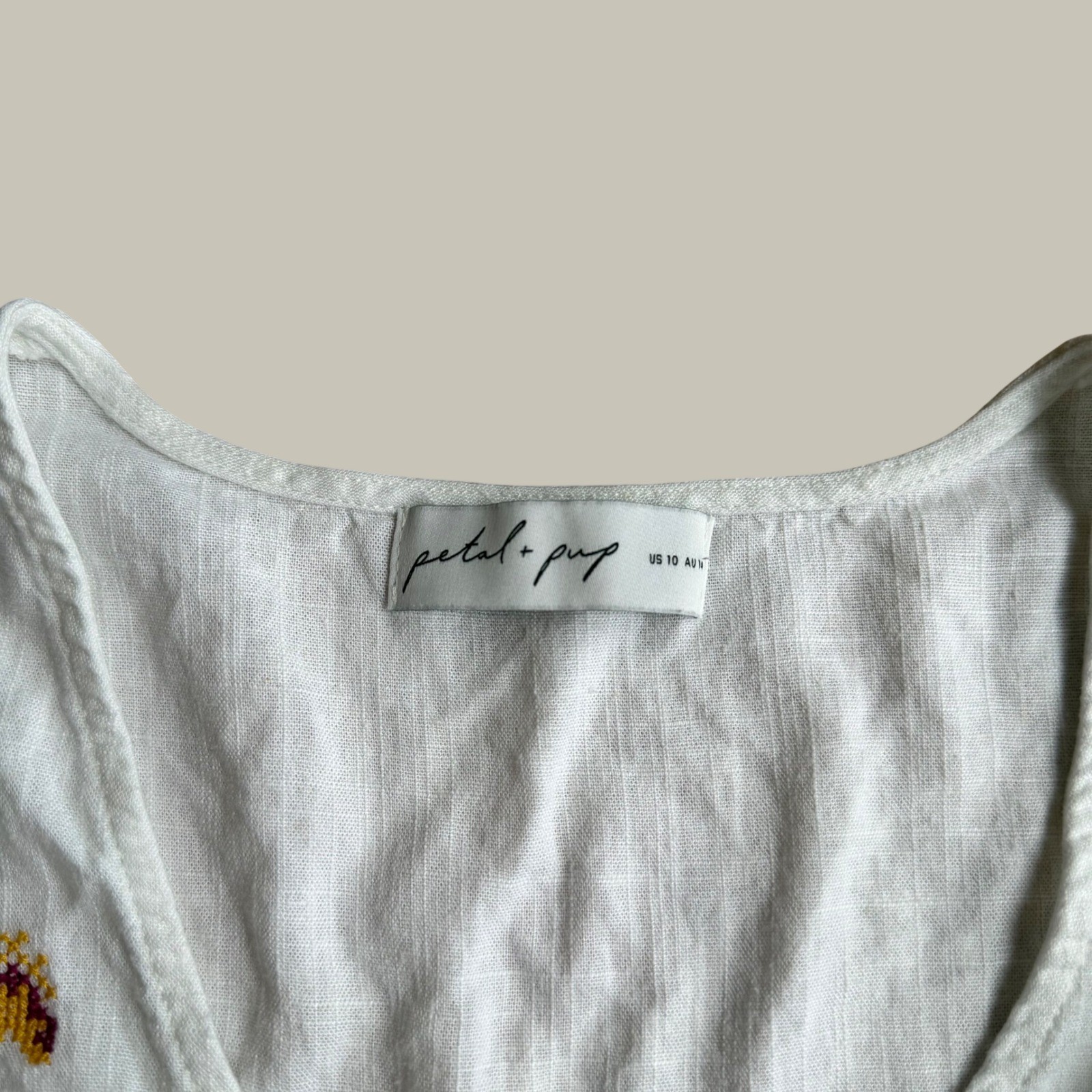 Petal & Pup Dawston Top White Embroidered V-Neck Boho Linen Blend Peplum Blouse