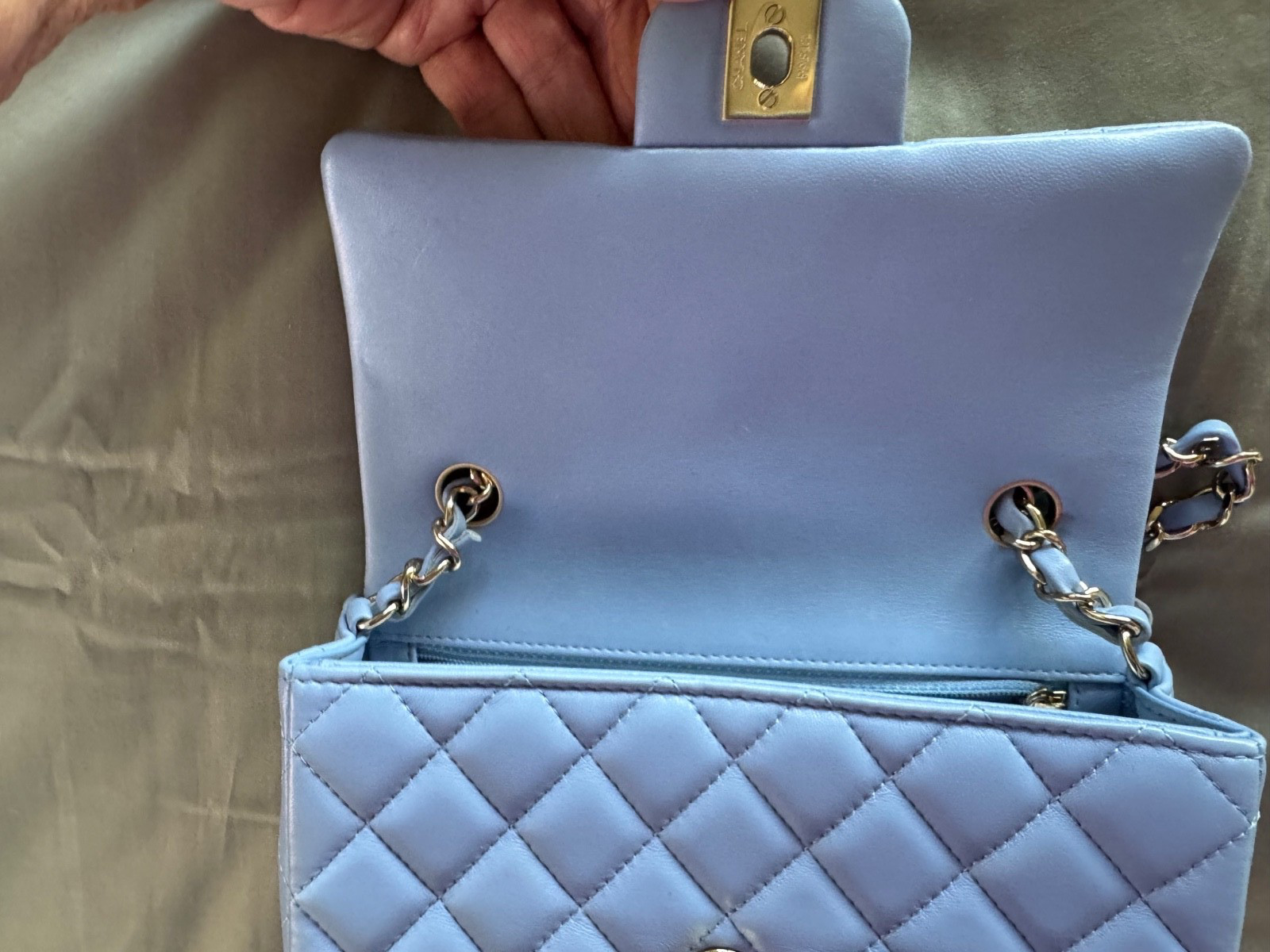 Chanel Classic mini Rectangular turquoise blue Caviar Gold Hw Bag