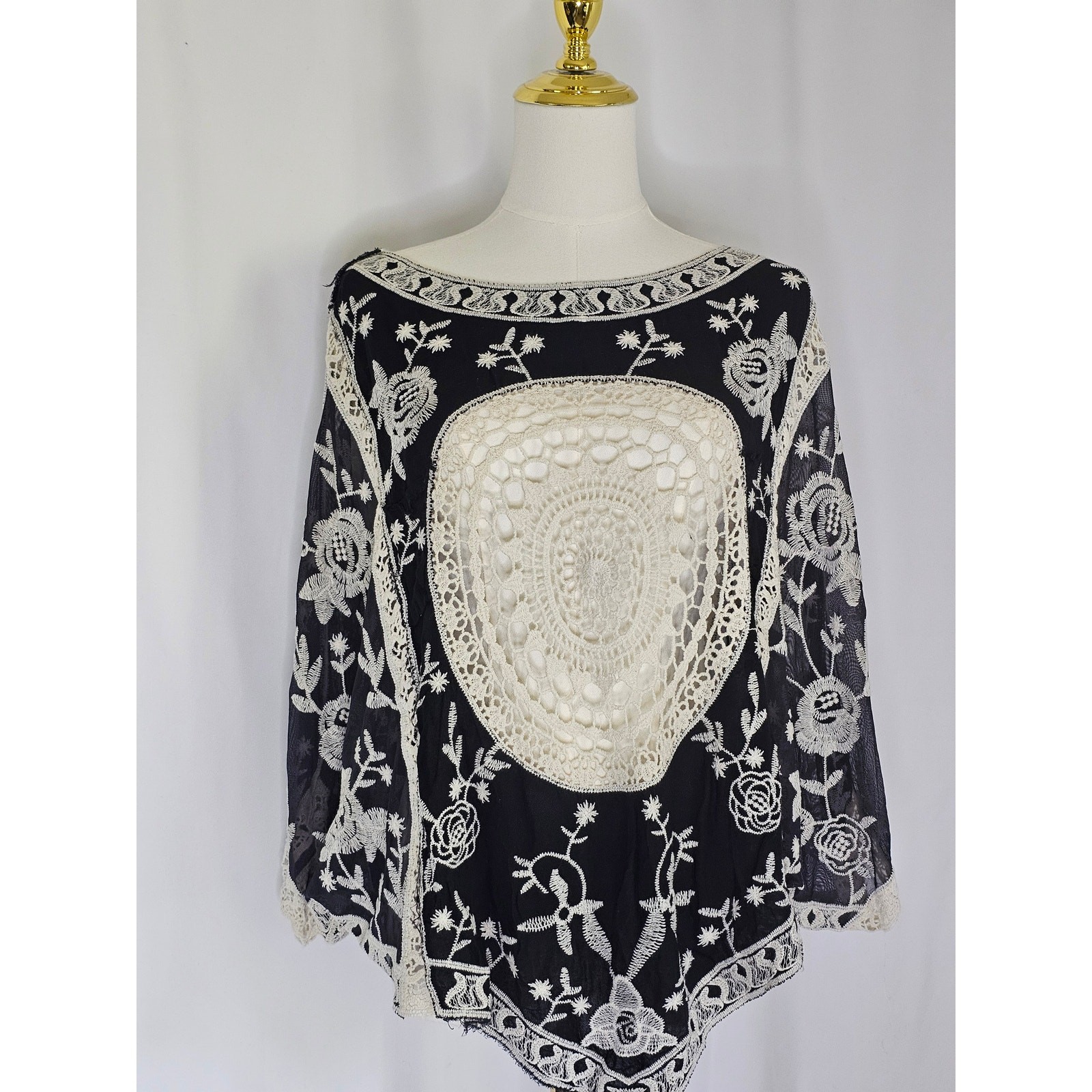 Gorgeous Unique Boho Crochet Embroidered Flowy Top By Pinky