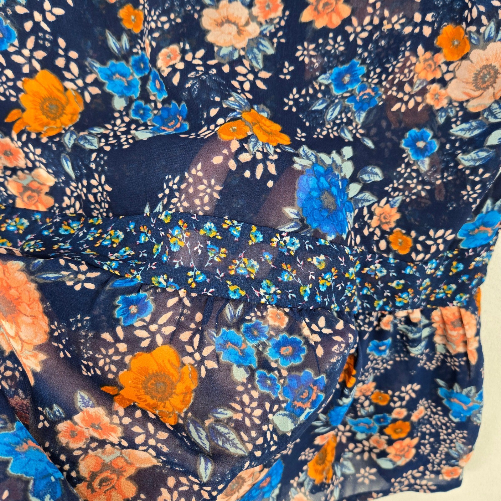 Xhilaration NWT Medium Floral Peplum Tank Top Womens Boho Navy Blue Sleeveless