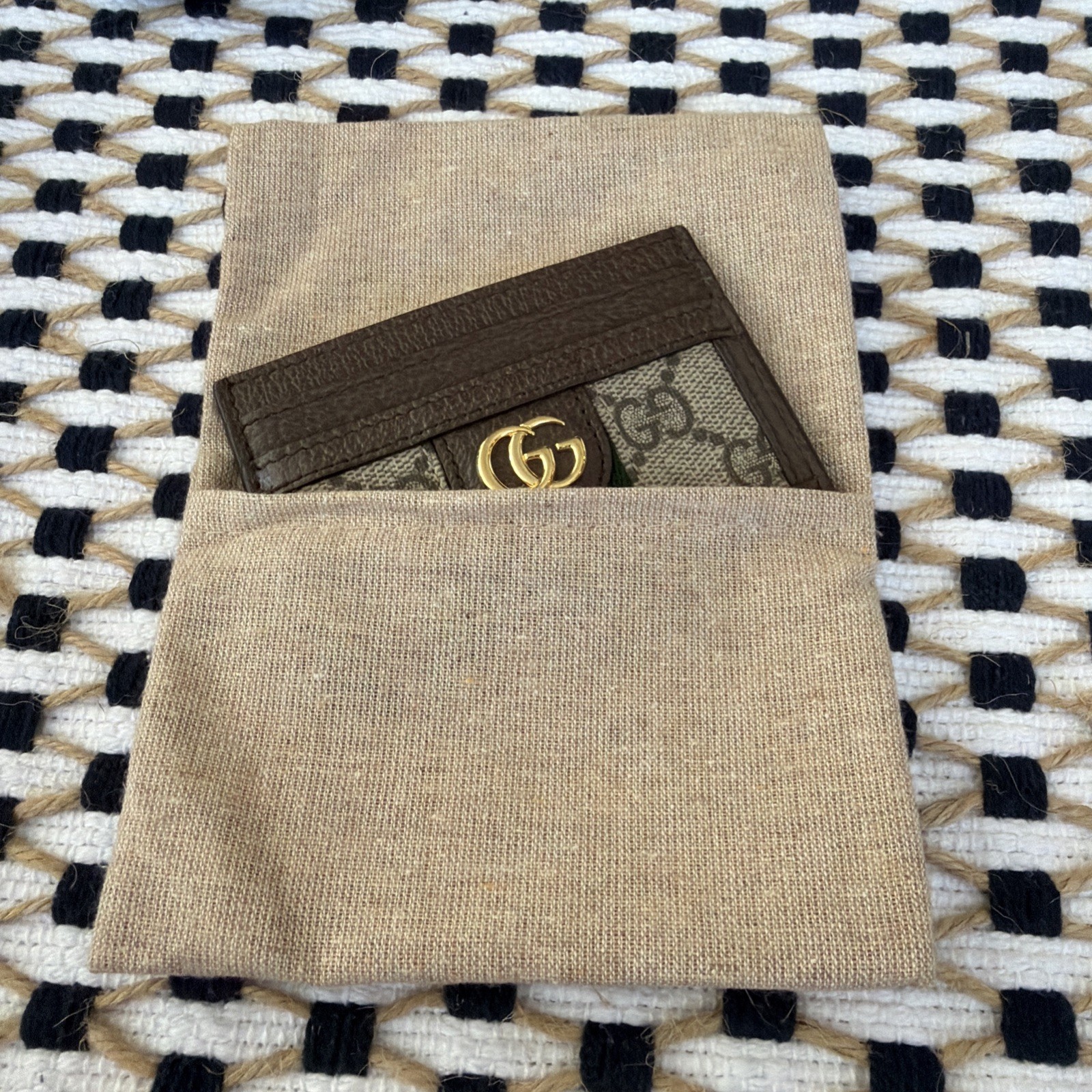 Gucci GG Ophidia Card Case Wallet Holder Brown Monogram EUC Gift Box
