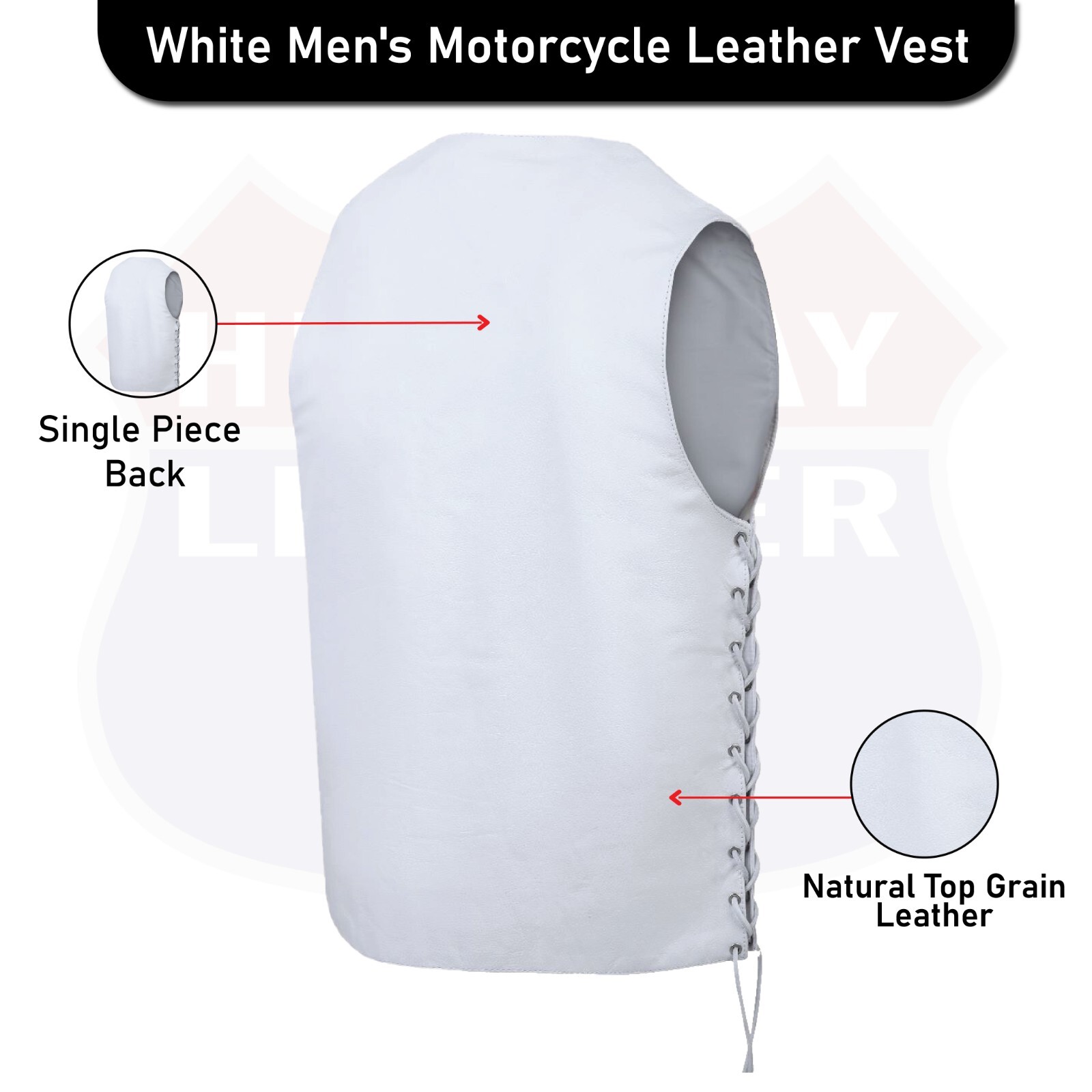 Mens Genuine Leather 10 Pockets Motorcycle Biker Club Vest White SOA 3540White