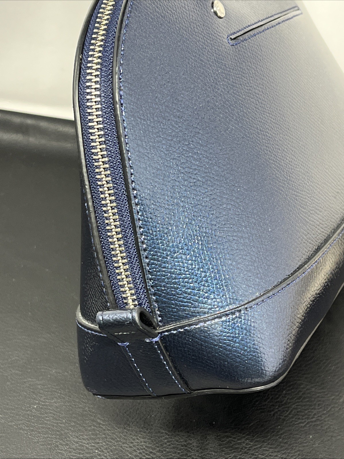 Coach Mini Sierra Satchel handbag Metallic Blue leather Crossbody Flaws