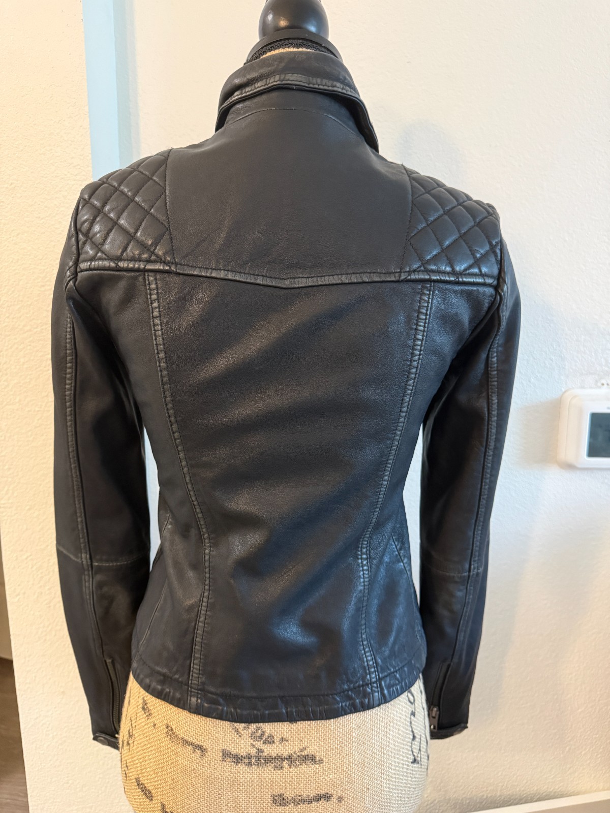 AllSaints Cargo Biker Black Leather Moto Jacket Women US 0 Distressed