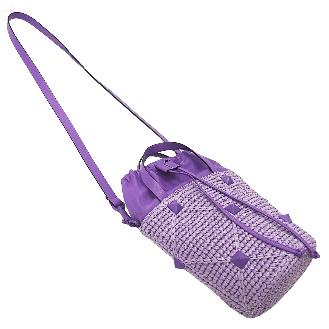 Valentino Garavani 2way Roman Studs Raffia Purple Basket Bag Women’s #BBB329