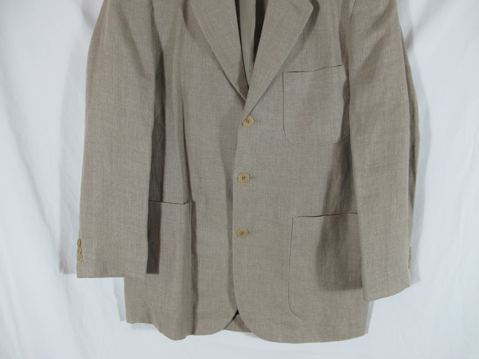 Calvin Klein Linen Khaki Tan Lt Brown Single Breasted Jacket Blazer Sz 44