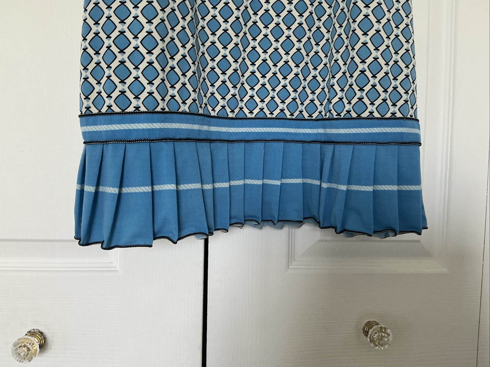 MAX STUDIO Size M Blue Dress Diamond Pattern Design With Black And White Detail