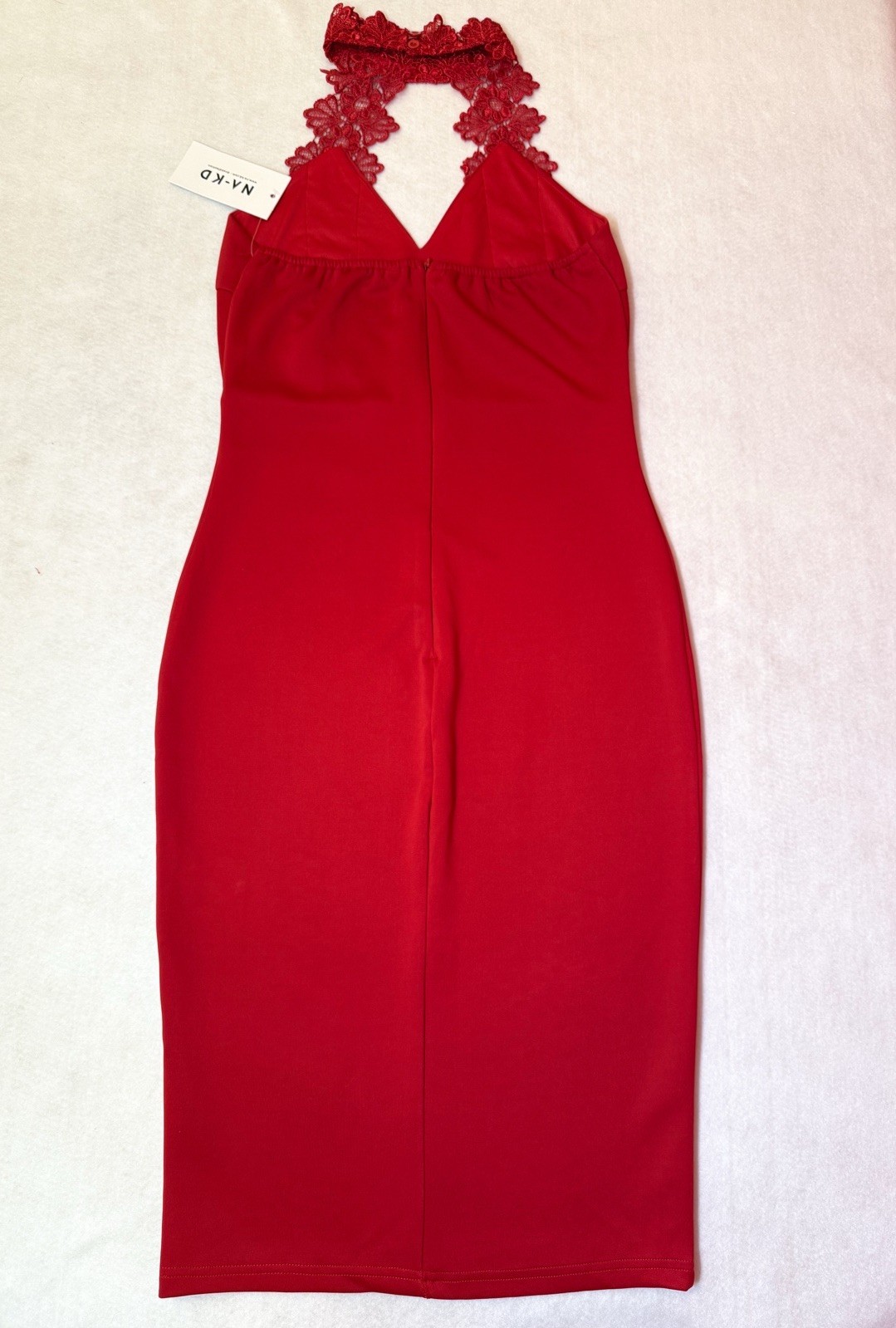 New Sz Small ❤️ Na-KD Women’s Red Open Back Choker Neck Bodycon Pencil Dress