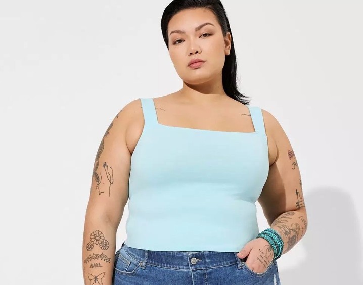 Torrid Crop Tank Size 1X 14-16 Foxy Squareneck Sleeveless Atomizer Blue NWT