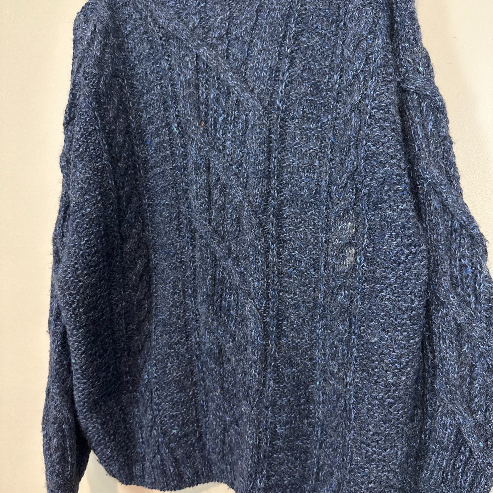 L.L. Bean HandKnit Fisherman VTG Sweater Blue Wool Cable Knit Womens L Read